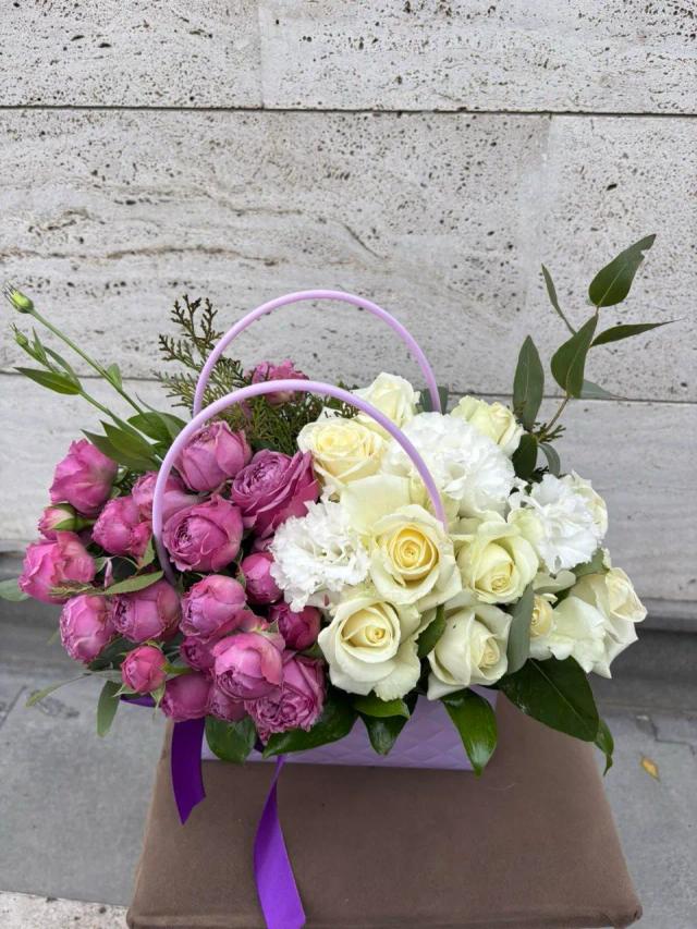 Elegant bouquet of peonies and white roses "Two Dreams" - flower delivery in Yerevan | ծաղիկների առաքում Երևանում