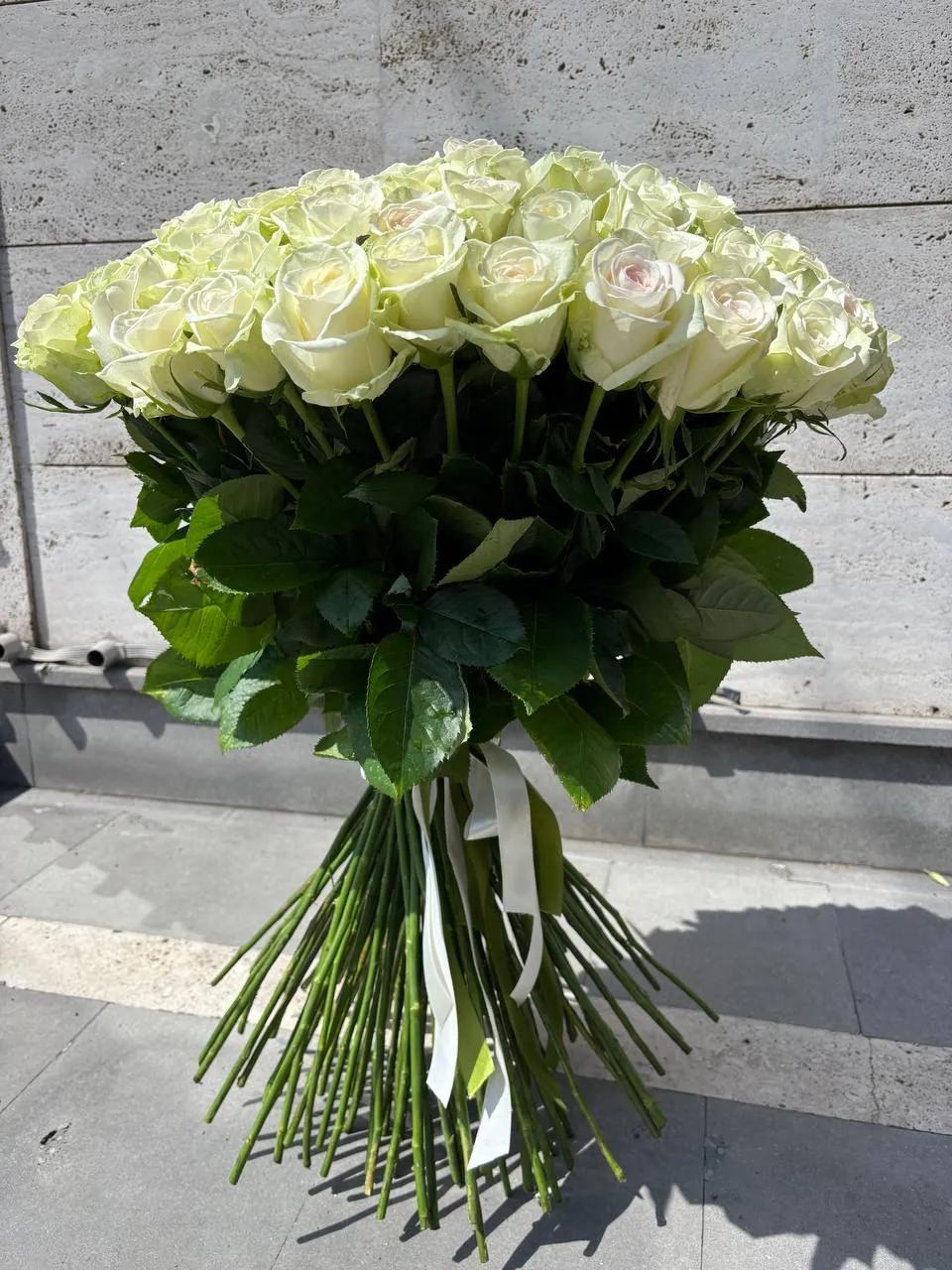 Роскошный букет из 51 белой розы (90 см) - Доставка белых роз в Ереване | ծաղիկների առաքում Երևանում